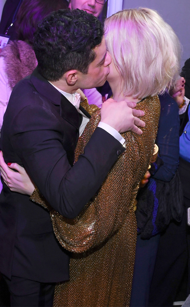 Rami Malek, Lucy Boynton, 2019 Golden Globe Awards, After Party, Kiss